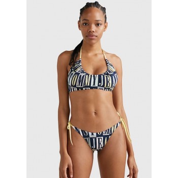 Tommy Hilfiger γυναικείο μαγιό bottom brazilian σε μπλε χρώμα με γράμματα,κανονική γραμμή,100%polyester UW0UW04565 0GL